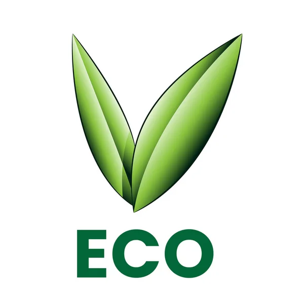 Schaduwrijke Groene Eco Pictogram Met Gevormde Bladeren Een Witte Achtergrond — Stockvector