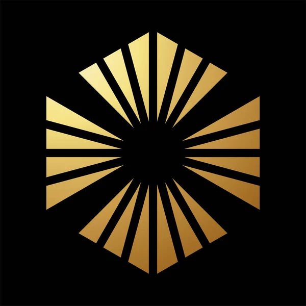 Gold Abstraktes Sechseck Kreuzsymbol Mit Dreieckigen Streifen Auf Schwarzem Hintergrund — Stockvektor