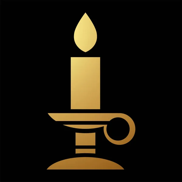 Gold Abstract Simplified Candle Stick Icon Black Background — Stock Vector