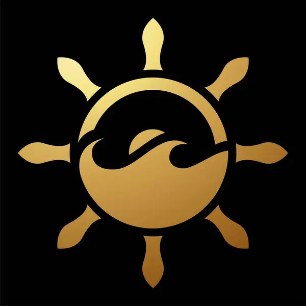 Абстрактная Икона Золотое Рулевое Колесо Чёрном Фоне — стоковый вектор