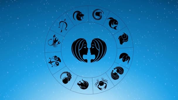 Animacja Czarnych Znaków Zodiaku Nad Błękitnym Niebem — Wideo stockowe