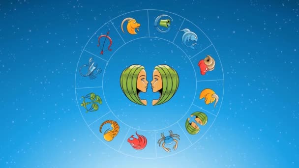 Animation Cartoon Zodiac Star Signs Blue Night Sky — Stock videók