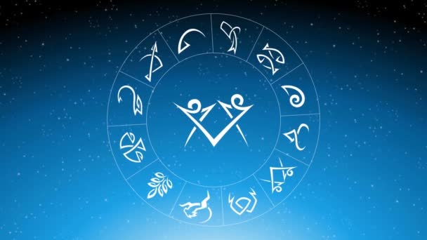 Animacja Minimalnych Białych Znaków Gwiazdy Zodiaku Nad Błękitnym Niebem — Wideo stockowe