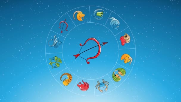 Animacja Znaków Zodiaku Gwiazdy Obracające Się Wokół Kreskówki Znak Zodiaku — Wideo stockowe
