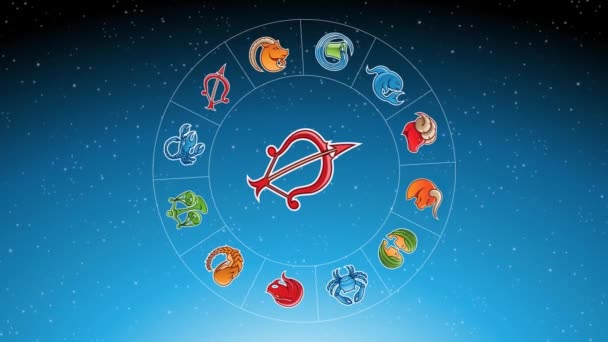 Animated Video Zodiac Star Signs Rotating Colorful Sagittarius Zodiac Sign — Stock Video