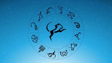 Minimalist Siyah Leo Zodiac 'ın Mavi Yıldızlı Gökyüzünde Dönen Yıldız Tabelalarının Animasyonu