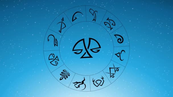 Animation Zodiac Star Signs Rotating Minimalist Black Libra Zodiac Sign — Stock Video