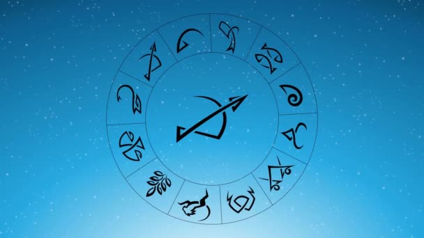 Minimalist Black Sagittarius Zodiac Mavi Yıldızlı Gökyüzünde Dönen Yıldız Tabelalarının — Stok video