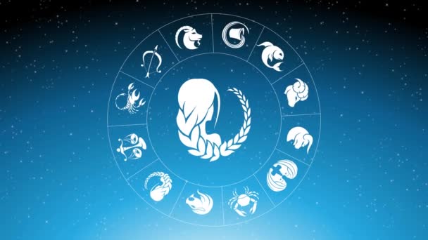 Beyaz Başak Burcunda Dönen Zodiac Yıldız Şaretlerinin Animasyonu Mavi Yıldızlı — Stok video