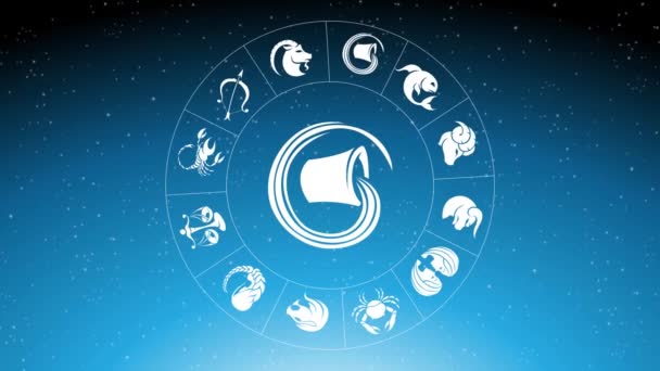 Beyaz Kova Burcunda Dönen Zodiac Yıldız Şaretlerinin Animasyonu Mavi Yıldızlı — Stok video