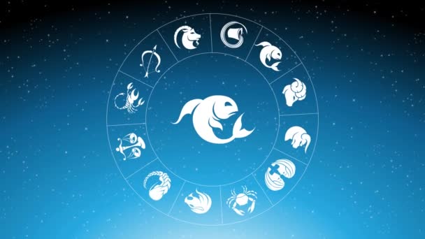 Animation Zodiac Star Signs Rotating White Pisces Zodiac Sign Blue — Stock Video