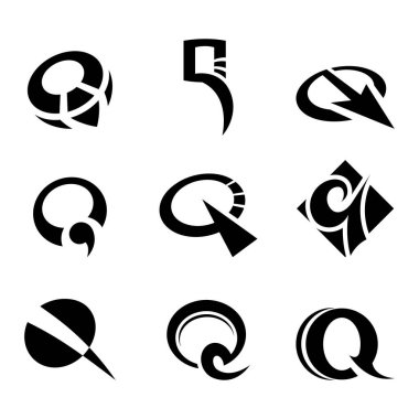 Beyaz Arkaplanda Siyah Soyut Harf Q Simgeleri