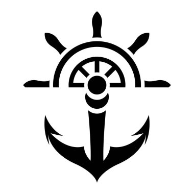 Beyaz Arkaplanda Siyah Soyut Anchor ve Tekerlek Simgesi