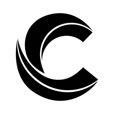 Siyah Soyut Sivri uçlu C Harfi Simgesi Beyaz Arkaplan