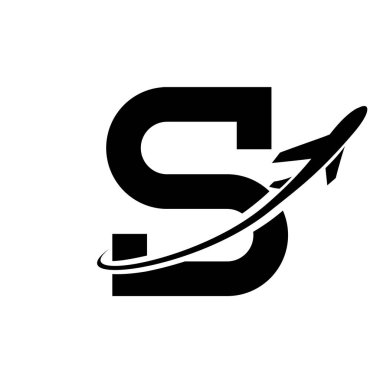 Siyah Antika Mektup S Simgesi Beyaz Arkaplan 'da bir uçakla