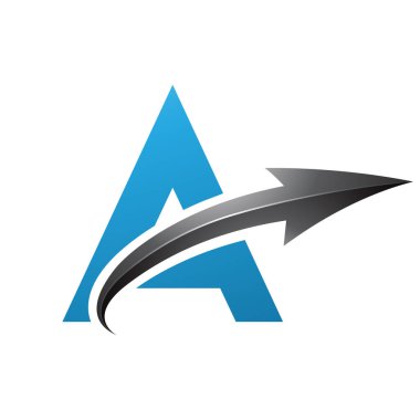 Mavi ve Siyah Büyük Harf Beyaz Arkaplan Üzerinde Parlak Oklu Bir Simge