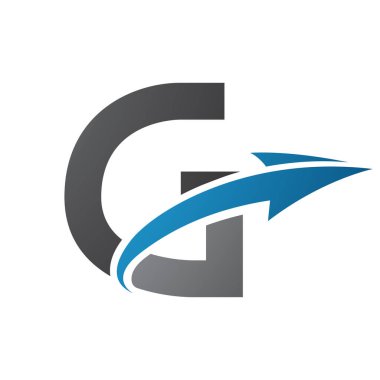 Mavi ve Siyah Büyük Harf G Simgesi Beyaz Arkaplanda Ok