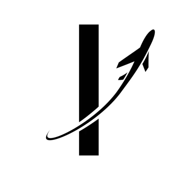 Black Futuristic Letter I Icon with an Airplane on a White Background