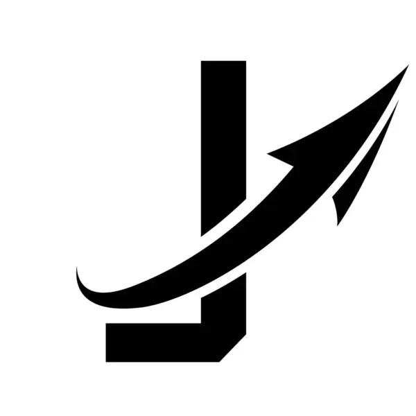 Black Futuristic Letter J Icon with an Arrow on a White Background