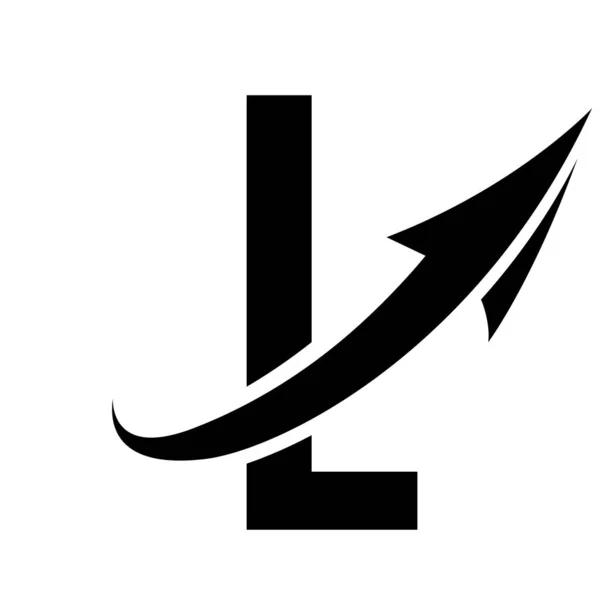 Black Futuristic Letter L Icon with an Arrow on a White Background