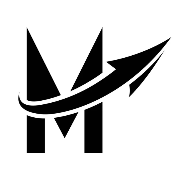 Black Futuristic Letter M Icon with an Arrow on a White Background