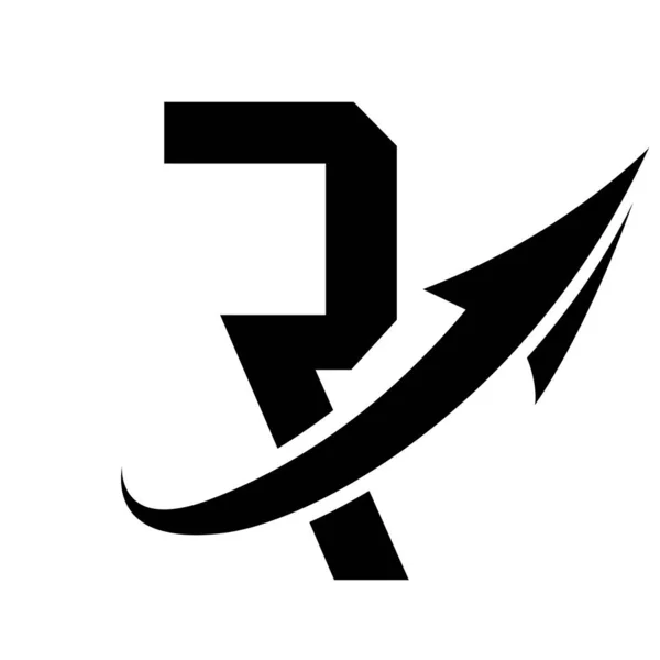 Black Futuristic Letter R Icon with an Arrow on a White Background