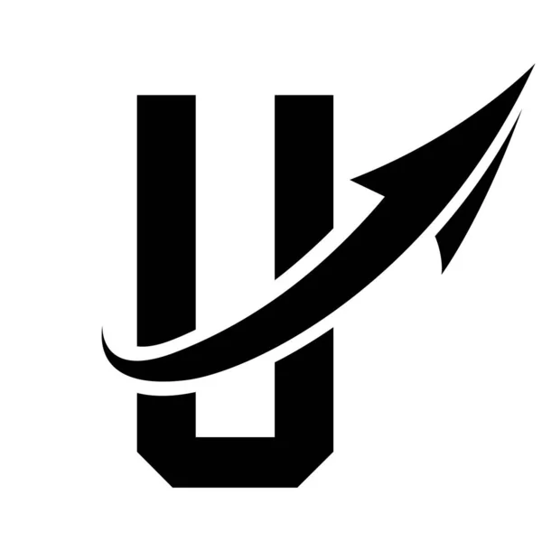 Black Futuristic Letter U Icon with an Arrow on a White Background