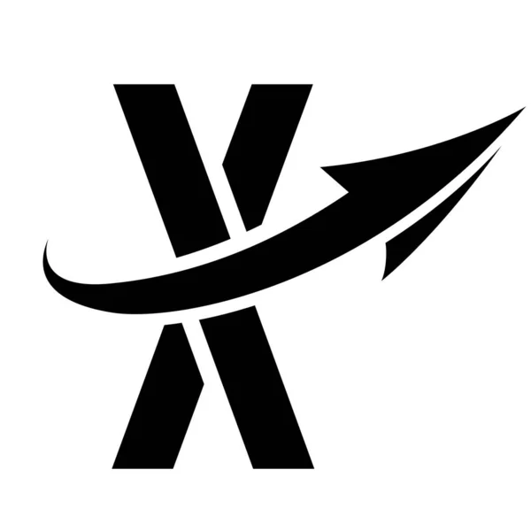Black Futuristic Letter X Icon with an Arrow on a White Background