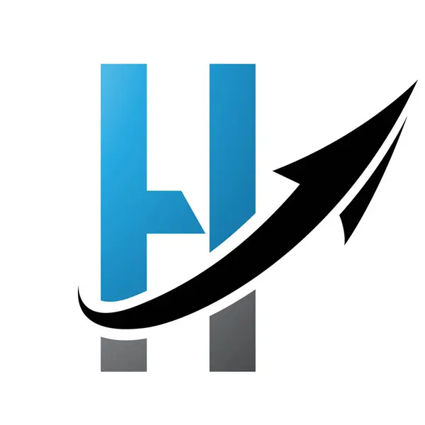 Blue and Black Futuristic Letter H Icon with an Arrow on a White Background