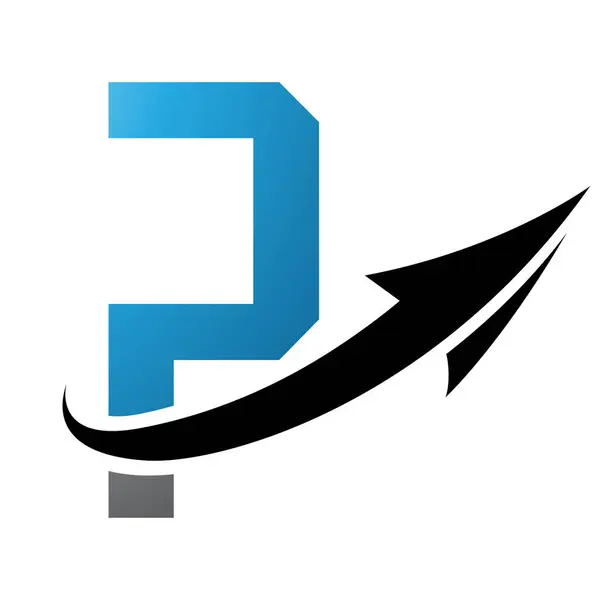 Blue and Black Futuristic Letter P Icon with an Arrow on a White Background
