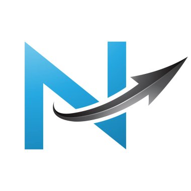 Beyaz Arkaplanda Parlak Oklu Mavi ve Siyah Büyük Harf N Simgesi