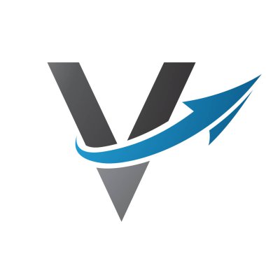 Mavi ve Siyah Büyük Harf V Simgesi Beyaz Arkaplanda Ok