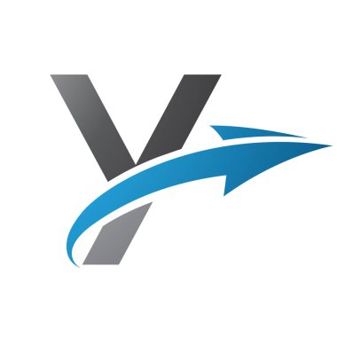 Mavi ve Siyah Büyük Harf Y Simgesi Beyaz Arkaplanda Ok