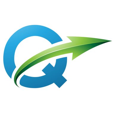 Beyaz Arkaplan Üzerinde Parlak Oklu Mavi ve Yeşil Büyük Harf Q Simgesi