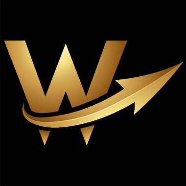 Altın Büyük Harf W Simgesi Siyah Arkaplan Üzerinde Parlak Ok