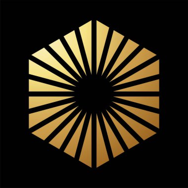 Altın Soyut Altıgen Siyah Arkaplanda Üçgen Çizgili Simge Şeklinde