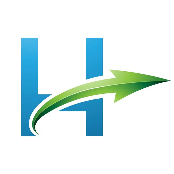 Blue and Green Uppercase Letter H Icon with a Glossy Arrow on a White Background