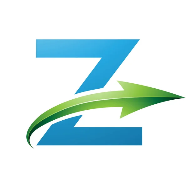 Blue and Green Uppercase Letter Z Icon with a Glossy Arrow on a White Background