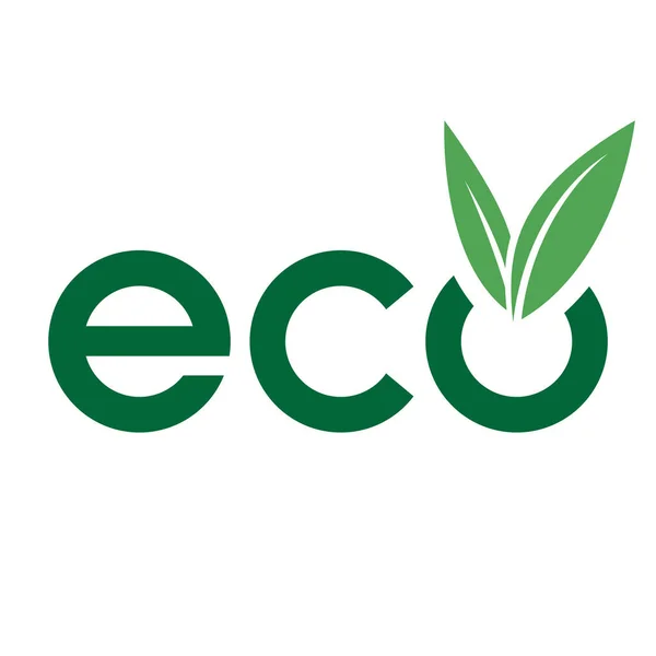 Eco Icon with Dark Green Lowercase Letters and V Shaped Leaves on a White Background
