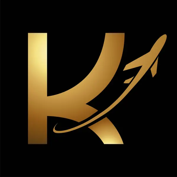 Hochglanz Gold Großbuchstabe Symbol Mit Flugzeug Auf Schwarzem Hintergrund — Stockfoto
