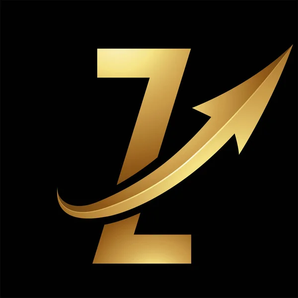 Gold Futuristic Letter Z Icon with a Glossy Arrow on a Black Background