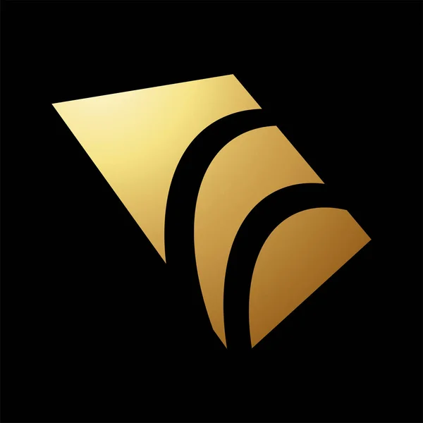 Zlaté Abstraktní Oblouk Tvarované Náměstí Ikona Perspektivě Černém Pozadí — Stock fotografie