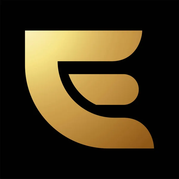 Gold Abstract Bold Curved Letter E Icon on a Black Background