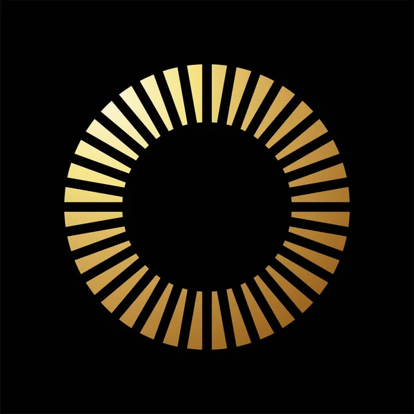Gold Abstract Circle Shaped Icon with Thin Rectangles on a Black Background