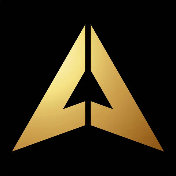 Gold Abstract Folded Triangle Shaped Letter A Icon on a Black Background