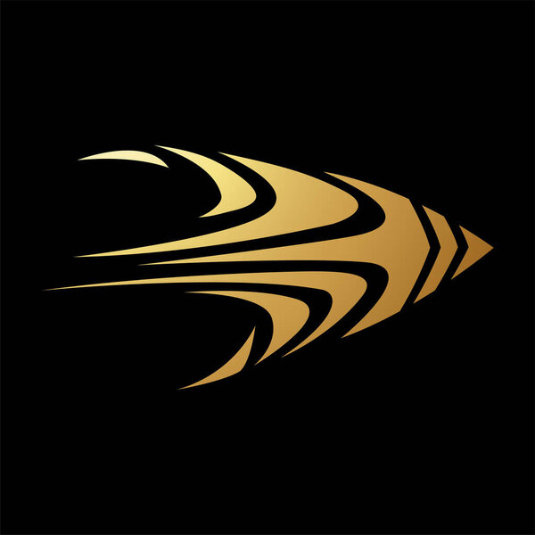 Икона "Золотая абстракция" Фрагментированная кривая стрела на черном фоне