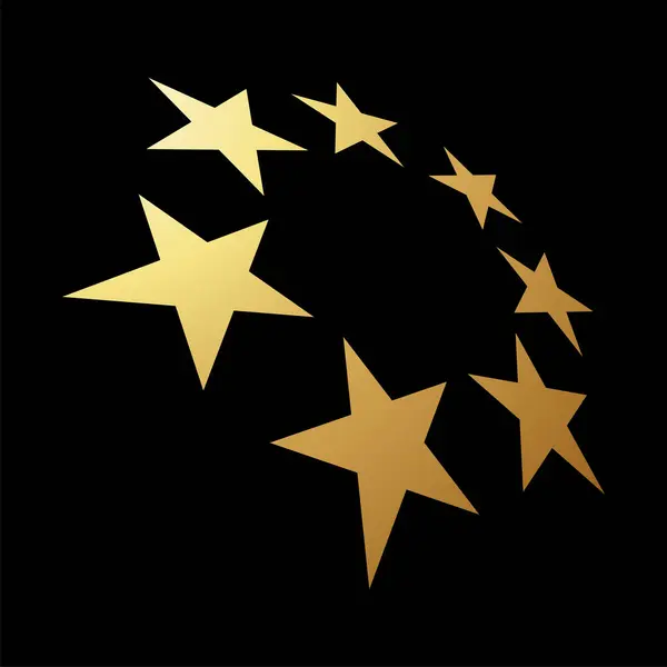 Gold Abstract Icon of Stars in Perspective on a Black Background