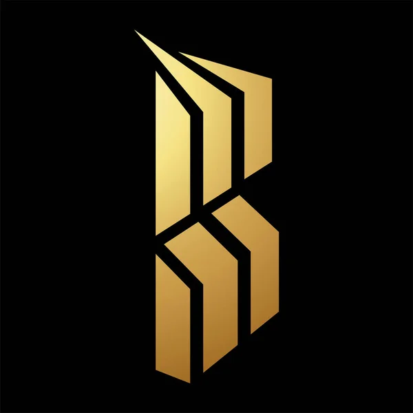 Gold Abstract Letter B Icon with Straight Vertical Stripes on a Black Background