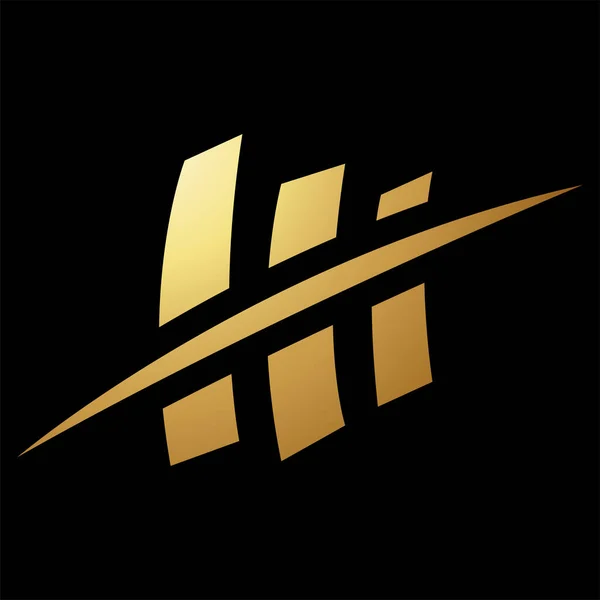 Gold Abstract Rectangular Bars Icon with a Slash on a Black Background