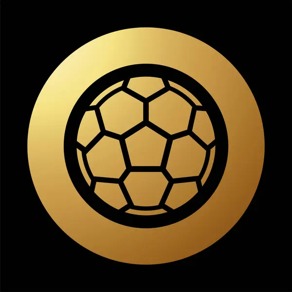 黑色背景下的黄金抽象圆形足球图标 — 图库照片